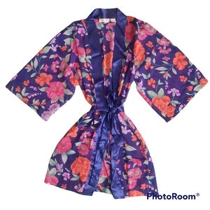 Victoria Secret Gold Label Floral Kimono Sleeves Satin Robe One Size